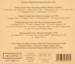Telemann - Suite in G minor from "Getreue Music-Meister"; Sonata in B major from "Esserzicii musici"; Partita II in G major from "Die kleine Cammer-Music"; Sonata in G minor from "Music de Table"