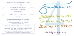 Statische Form 1954 (von Weber zu Debussy) / ZEITMASZE 1955–56: Vortrag – Lesung