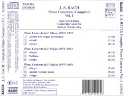 Piano Concertos (Complete), Vol. 1: BWV 1052-1054