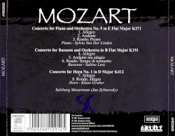Concerto For Piano and Orchestra No.9 In E Flat Major K 271 / Concerto For Bassoon and Orchestra In B Flat Major K 191 / Concerto for Horn No.1 In D Major K 412