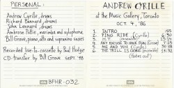 Andrew Cyrille at the Music Gallery, Toronto: Oct. 4, ‘86