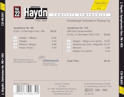 Complete Symphonies Vol. 22, Symphony No. 98 & Symphony No. 103
