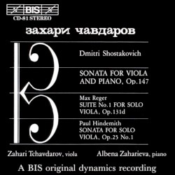 Shostakovich: Sonata for Viola and Piano, op. 147 / Reger: Suite no. 1 for Solo Viola, op. 131d / Hindemith: Sonata for Solo Viola, op. 25 no. 1