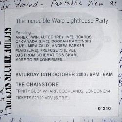 2000-10-14: The Incredible Warp Light House Party, London, UK